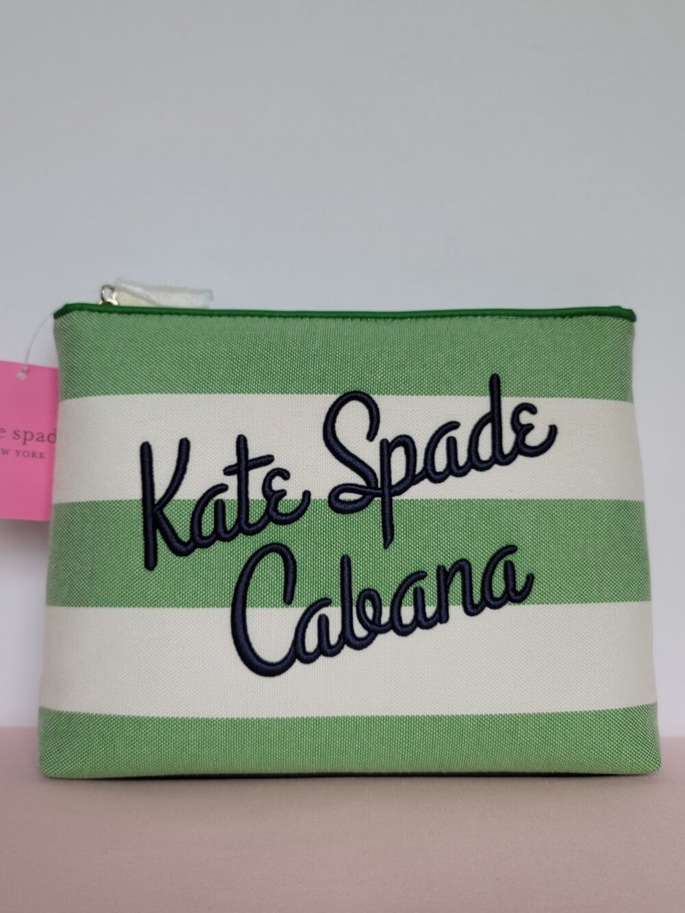 KATE SPADE Cabana Striped Canvas Pouch- Green Multi ⭐